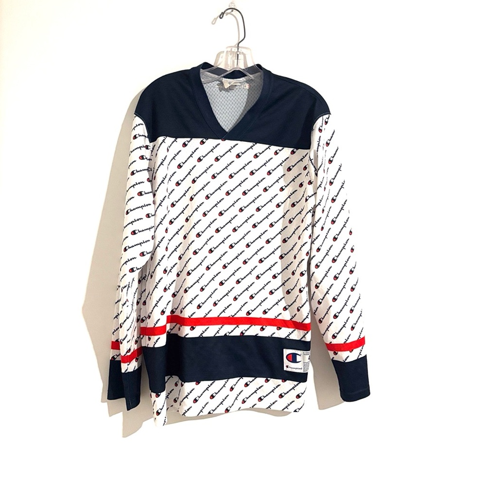 Champion Size 40/Medium Navy and White Logo Men's Jersey